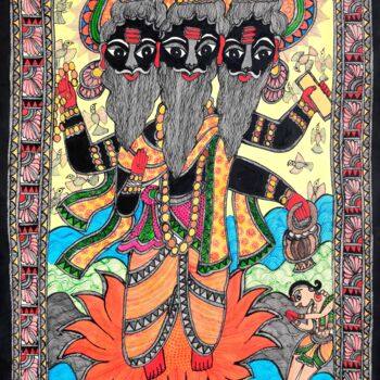 Картина под названием "Madhubani Painting…" - Chandrakala Devi Deve, Подлинное произведение искусства, Акрил