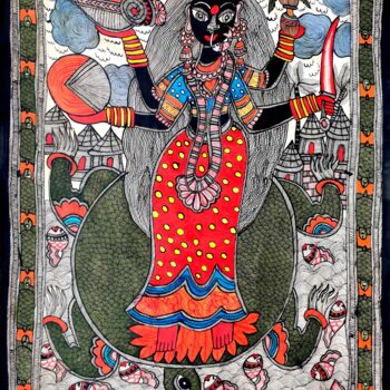 Schilderij getiteld "Madhubani Painting…" door Chandrakala Devi Deve, Origineel Kunstwerk, Acryl