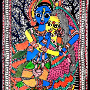 Schilderij getiteld "Madhubani Painting…" door Chandrakala Devi Deve, Origineel Kunstwerk, Acryl