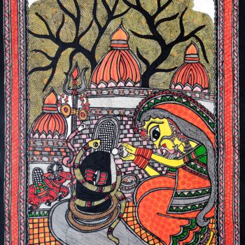 Картина под названием "Madhubani Painting…" - Chandrakala Devi Deve, Подлинное произведение искусства, Акрил