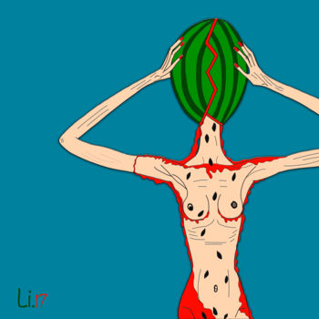 「Season of watermelo…」というタイトルのデジタルアーツ Elizaveta Khaustovich (Chandra Li)によって, オリジナルのアートワーク, デジタル絵画 アルミニウムにマウント