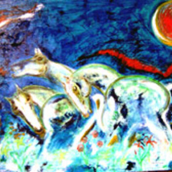 Malarstwo zatytułowany „Green horses” autorstwa Narayanan Ramachandran, Oryginalna praca