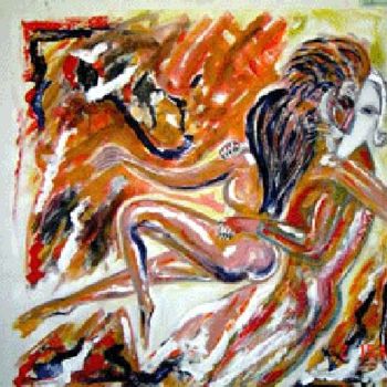 Painting titled "Woman and the beast" by Narayanan Ramachandran, Original Artwork