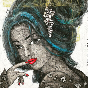 Картина под названием "Geisha" - Changzheng Zhu, Подлинное произведение искусства, Акрил Установлен на Деревянная рама для н…