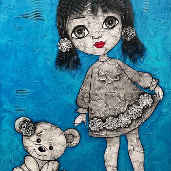 Картина под названием "Petite fille 03" - Changzheng Zhu, Подлинное произведение искусства, Акрил Установлен на Деревянная р…
