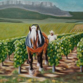Картина под названием "Vendange à cheval" - Chant, Подлинное произведение искусства, Акрил Установлен на Деревянная рама для…