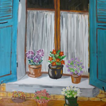 Painting titled "bord de fenêtre" by Chantal Braboszcz, Original Artwork, Oil