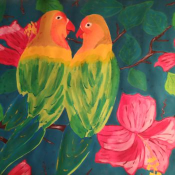 Peinture intitulée "couple de perroquets" par Chantal Braboszcz, Œuvre d'art originale, Acrylique