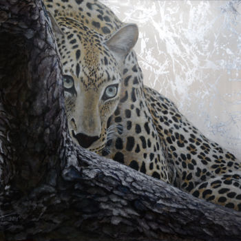 Painting titled "Leopard caché" by Chantal Cloutier, Original Artwork, Oil