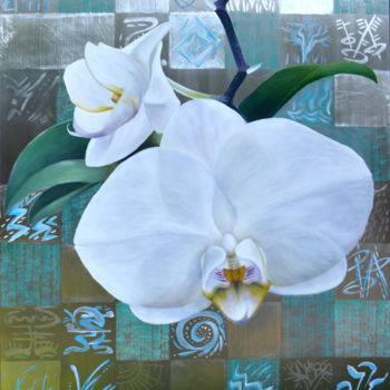 Painting titled "Orchidée blanche" by Chantal Cloutier, Original Artwork, Oil