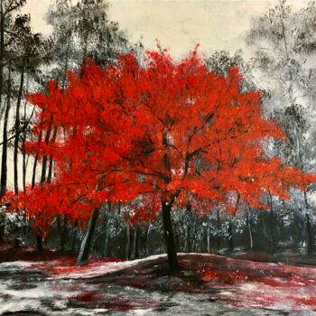 Ζωγραφική με τίτλο "L’arbre rouge" από Chantal Derrien, Αυθεντικά έργα τέχνης, Ακρυλικό