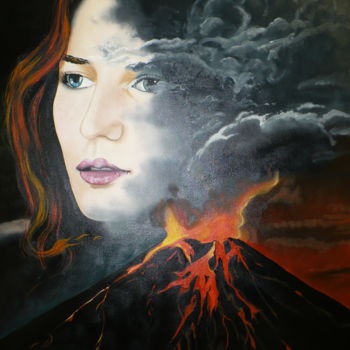 Painting titled "Volcan" by Chantal Duplessis, Original Artwork, Oil