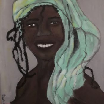 Painting titled "portrait-femme-noir…" by Serge Fiorato, Original Artwork