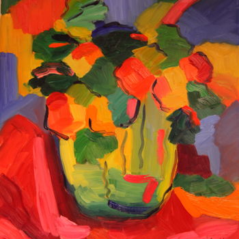 Peinture intitulée "Pot vert sur nappe…" par Chantal Heudier, Œuvre d'art originale