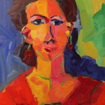 Painting titled "Portrait aux boucle…" by Chantal Heudier, Original Artwork, Oil