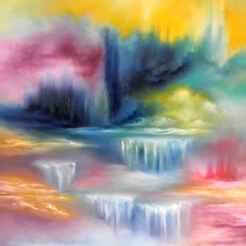 Painting titled "CASCADES 1" by Chantal Larriviere, Original Artwork, Oil