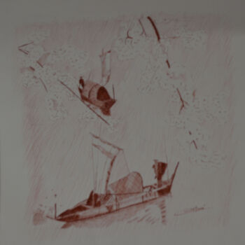 Drawing titled "Jonques sur un lac…" by Chantal Macé, Original Artwork, Pigments Mounted on Other rigid panel