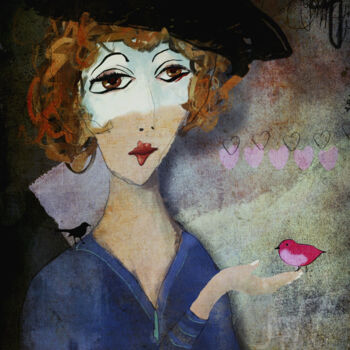 Arte digitale intitolato "La dame aux oiseaux…" da Chantal Proulx, Opera d'arte originale, Pittura digitale