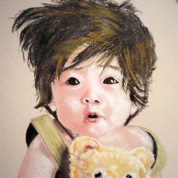 Desenho intitulada "Enfant surpris" por Chantal Rousseau, Obras de arte originais, Pastel