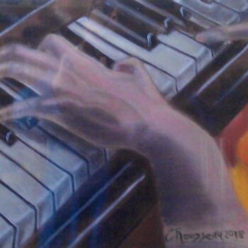 Drawing titled "le piano" by Chantal Rousseau, Original Artwork, Pastel