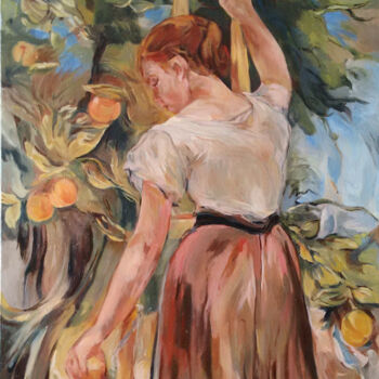 Painting titled "d'après Jeune fille…" by Chantal Signorini (C.Signorini), Original Artwork, Oil