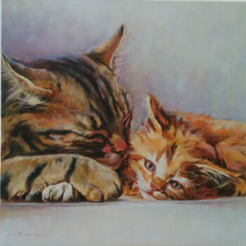 Painting titled "Tendresse de chats" by Chantal Signorini (C.Signorini), Original Artwork, Oil