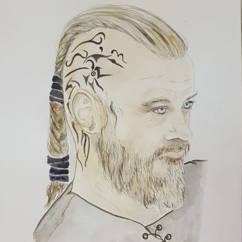 Painting titled "Ragnar Lodbrok" by Chantal Thomas Rogé, Original Artwork, Watercolor