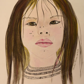 Painting titled "Asiatique" by Chantal Thomas Rogé, Original Artwork, Watercolor