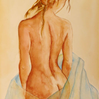 Peinture intitulée "nue voilée" par Chantal Thomas Rogé, Œuvre d'art originale, Aquarelle
