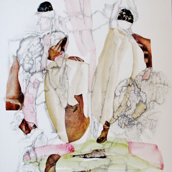 Collages titled "Dedans/dehors - 2" by Chantal Tichit, Original Artwork, Pencil