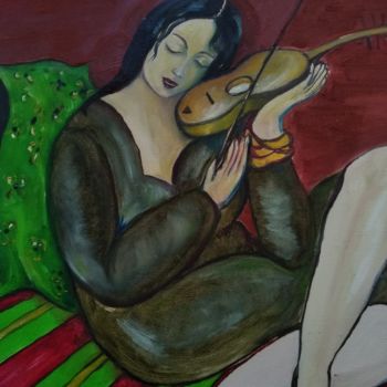 Pintura intitulada "Le violon" por Chantal Walter, Obras de arte originais, Óleo