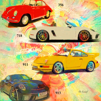 제목이 "Foulard Porsches"인 섬유 예술 Chantal Cavenel로, 원작, 패브릭