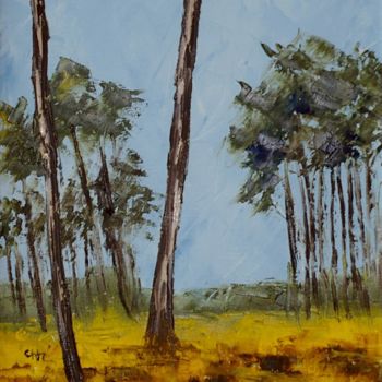 Peinture intitulée "la lande jaune" par Chantal Herran, Œuvre d'art originale, Huile