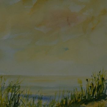 Painting titled "la dune verte" by Chantal Herran, Original Artwork, Watercolor