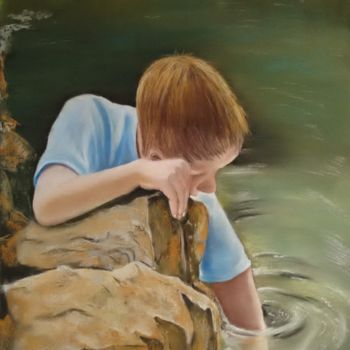 Schilderij getiteld "Des ronds dans l'eau" door Chantal Le Mesle, Origineel Kunstwerk, Pastel
