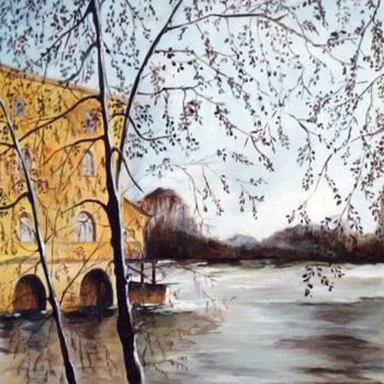 Painting titled "Sur les bords de l'…" by Chantal Le Mesle, Original Artwork, Acrylic Mounted on Wood Stretcher frame