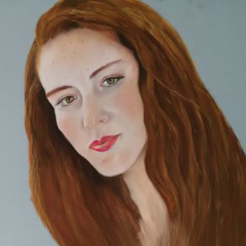 Painting titled ""Rêveuse"" by Chantal Le Mesle, Original Artwork, Pastel Mounted on Other rigid panel