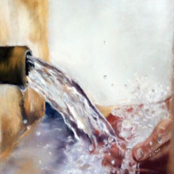 Peinture intitulée "L'eau, la vie" par Chantal Le Mesle, Œuvre d'art originale, Pastel