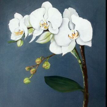 Painting titled "Les Orchidées" by Chantal Le Mesle, Original Artwork, Pastel