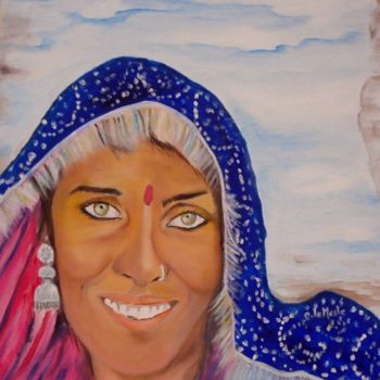 Peinture intitulée "Gitane Indienne" par Chantal Le Mesle, Œuvre d'art originale, Huile