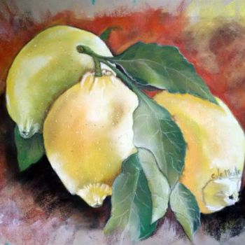 Pintura intitulada "Citrons du Jardin" por Chantal Le Mesle, Obras de arte originais, Pastel