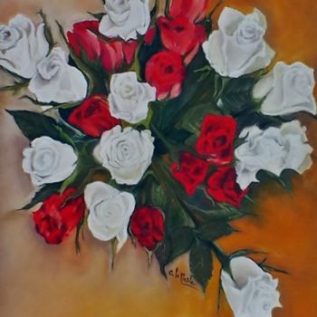 Painting titled "Le Bouquet de Roses" by Chantal Le Mesle, Original Artwork, Pastel