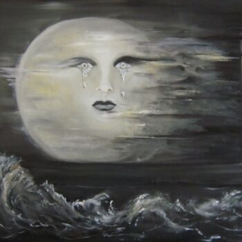 Painting titled "lune...sous ton mas…" by Chantal Roussel Roggia, Original Artwork, Oil