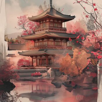 Artes digitais intitulada "Japandi Temple digi…" por Chantasia Art, Obras de arte originais, Imagem gerada por IA