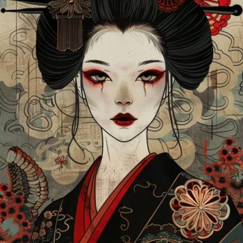 Digitale Kunst getiteld "JapandGeisha digita…" door Chantasia Art, Origineel Kunstwerk, AI gegenereerde afbeelding