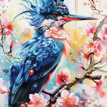 Digitale Kunst mit dem Titel "Japandi Bird digita…" von Chantasia Art, Original-Kunstwerk, KI-generiertes Bild
