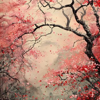 Artes digitais intitulada "Japandi Blossom dig…" por Chantasia Art, Obras de arte originais, Imagem gerada por IA