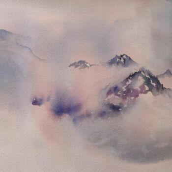 Schilderij getiteld "Brume aux sommets" door Chantal Aviles, Origineel Kunstwerk, Aquarel