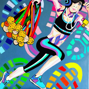 Картина под названием "Le Marathon, la dyn…" - Chanterax, Подлинное произведение искусства, Акрил Установлен на Деревянная р…