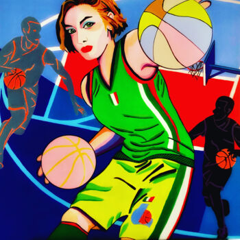 Painting titled "Le basketball, c'es…" by Chanterax, Original Artwork, Acrylic Mounted on Wood Stretcher frame